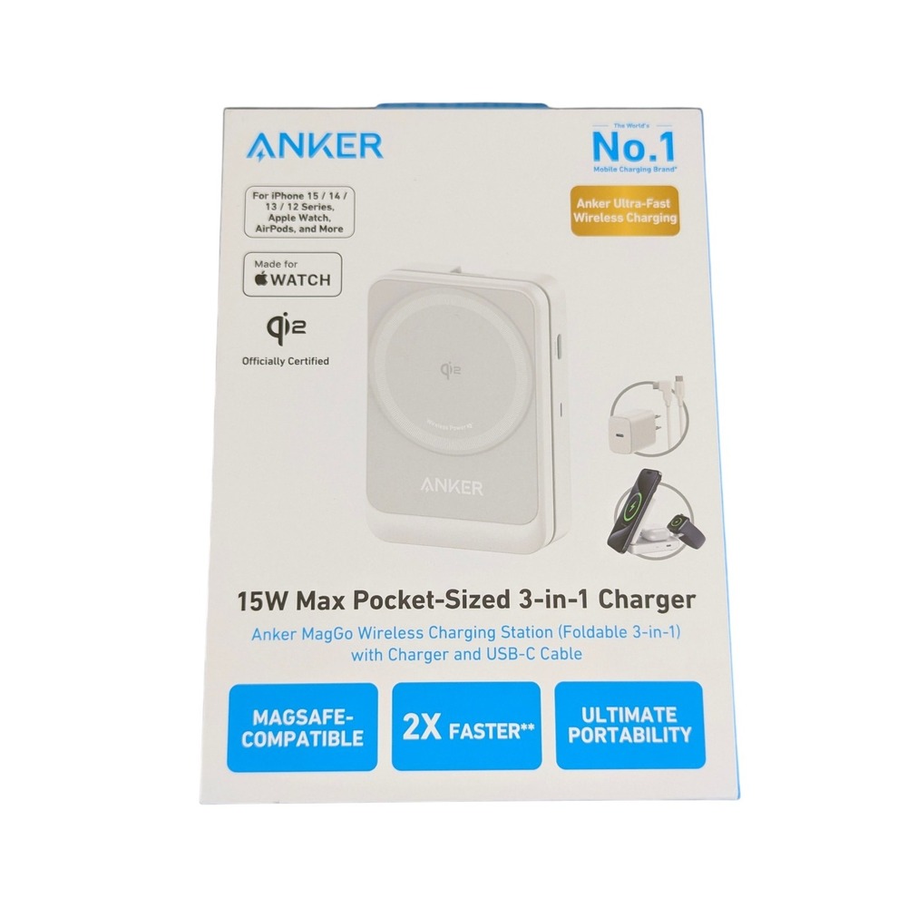 Cc1O Anker MagGo 3-in-1 Wireless Charger Stand 15W MagSafe 40w Adaptor, White